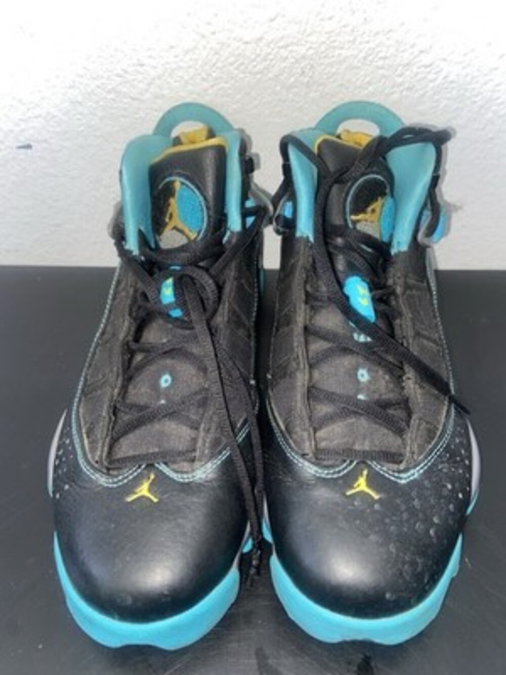 Nike Air Jordan 6 Rings Black Turquoise Yellow Basketball Shoes Mens 8.5